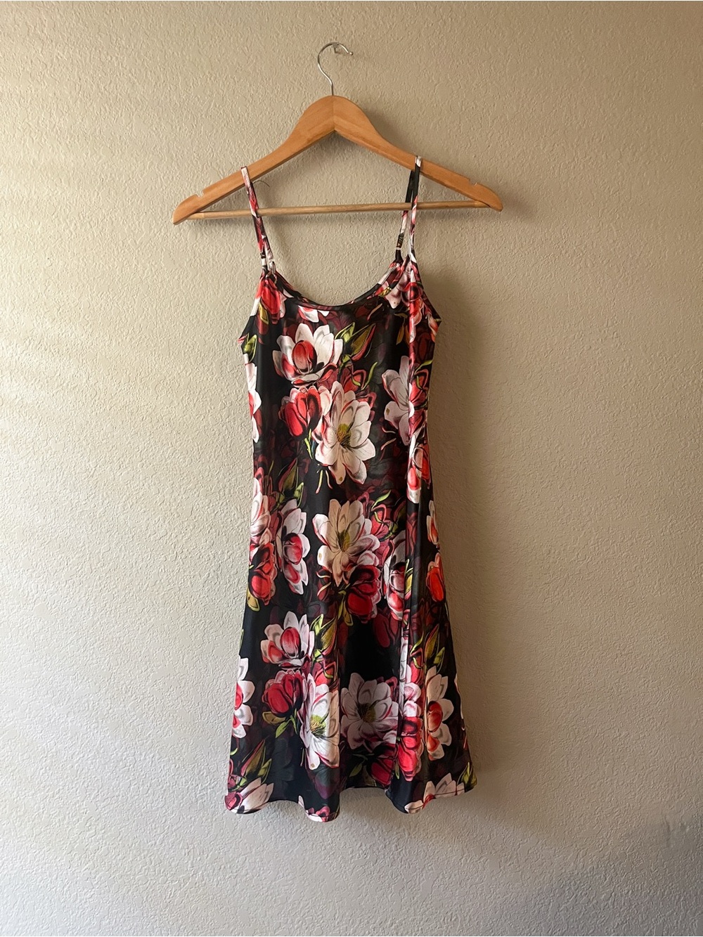 Alexander Del Rossa Vintage Slip Dress Nightgown Black Floral Small